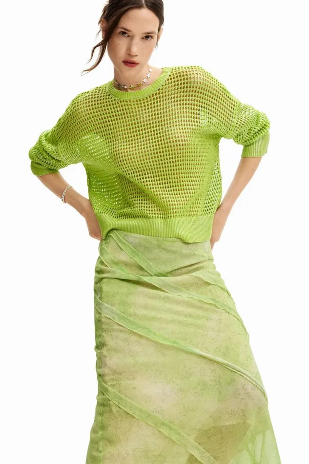 Skirts And Shorts Women Desigual Floral Lace Midi Skirt Green