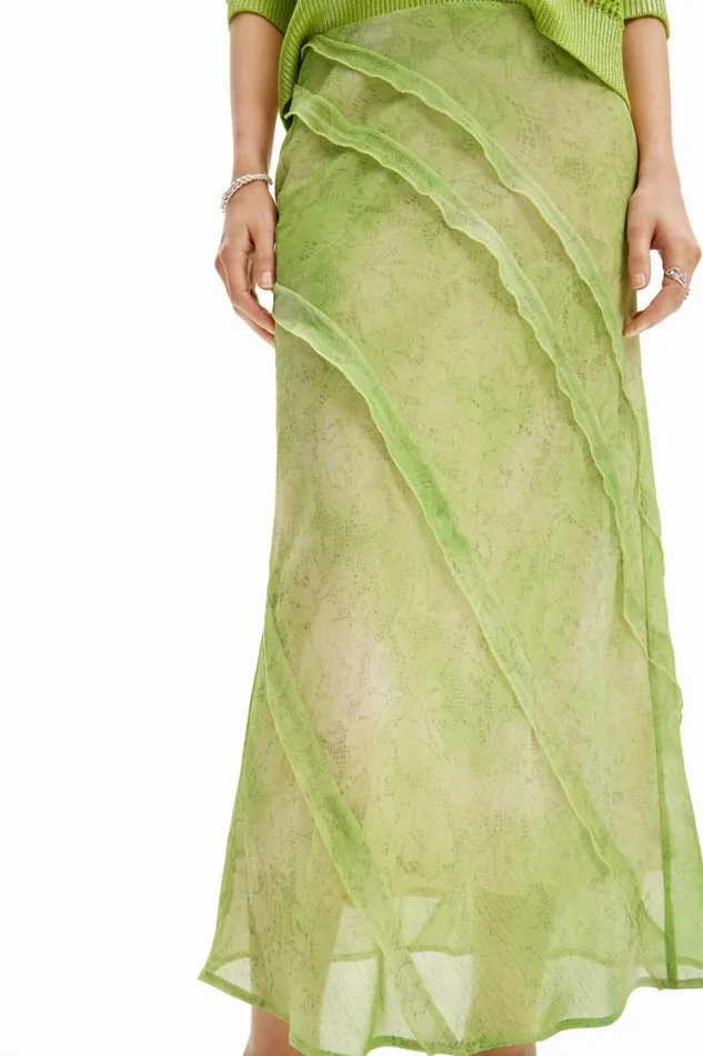 Skirts And Shorts Women Desigual Floral Lace Midi Skirt Green