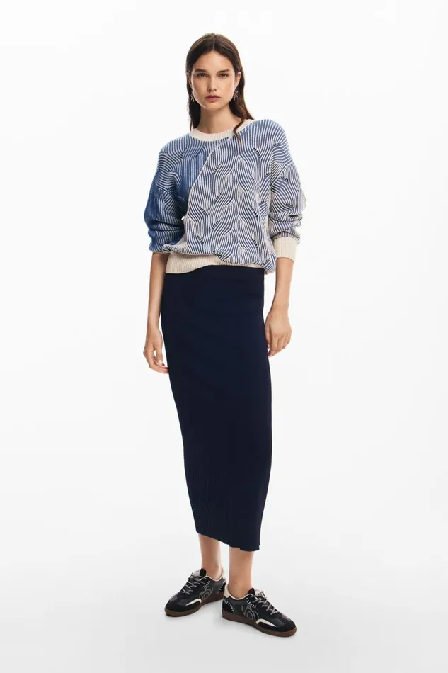 Skirts And Shorts Women Desigual Ribbed Knit Skirt Blue
