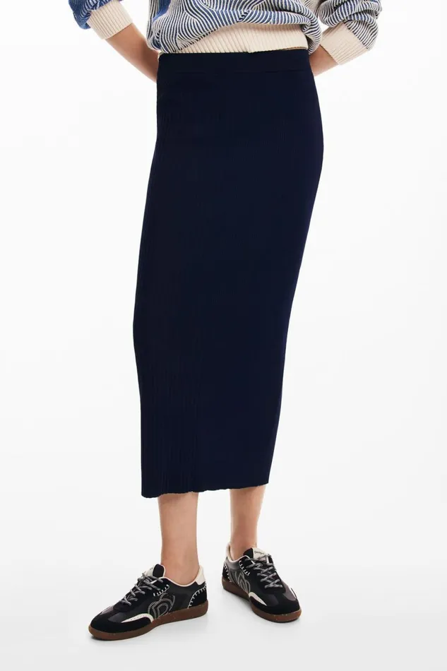 Skirts And Shorts Women Desigual Ribbed Knit Skirt Blue