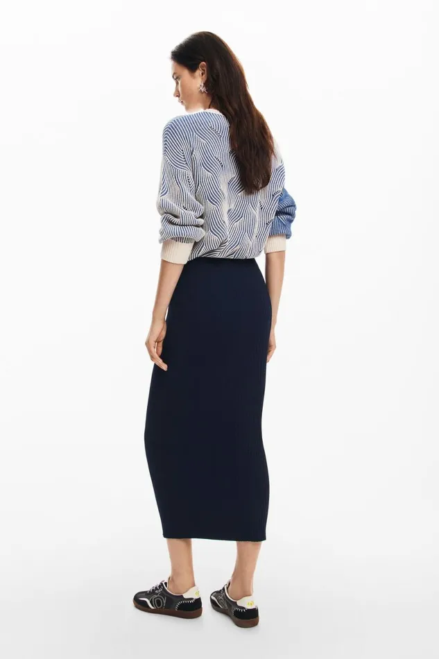 Skirts And Shorts Women Desigual Ribbed Knit Skirt Blue