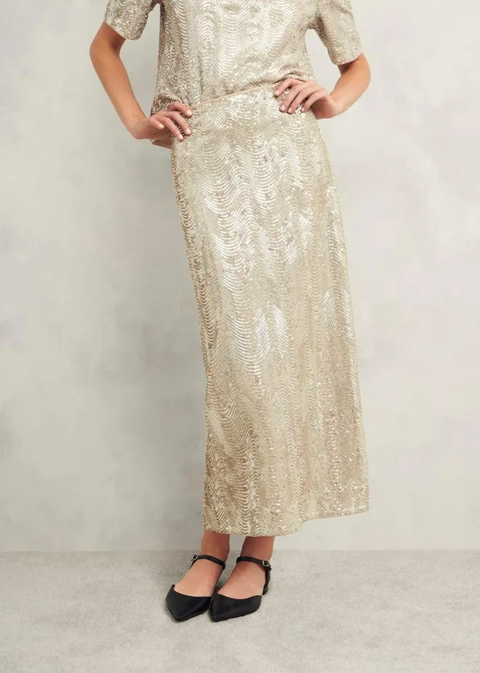 Skirts Women HOBBS Marlowe Sequin Skirt Silver