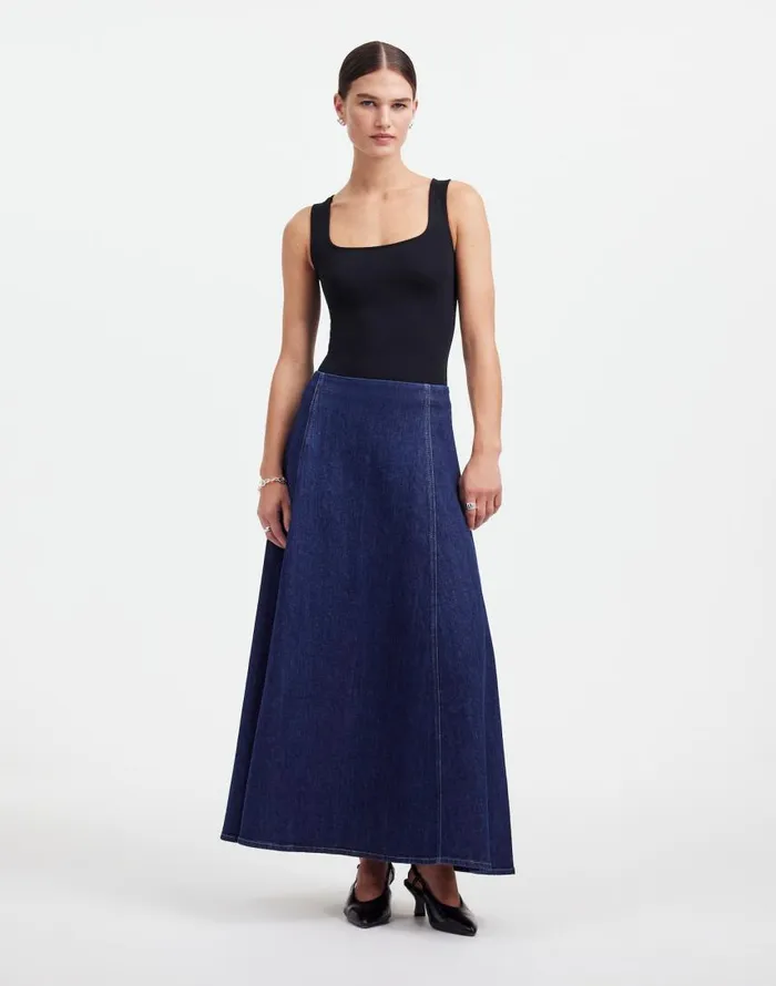 Skirts Women Madewell Alexa Chung For Madewell Denim Flare Midi Skirt In Pellson Wash Pellson Wash