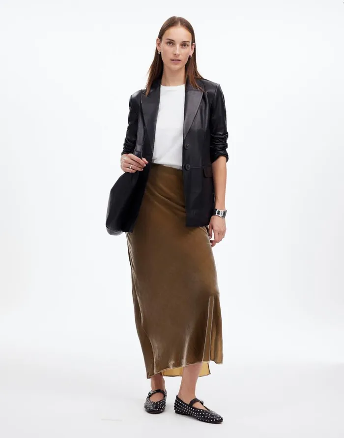 Skirts Women Madewell Velvet Maxi Slip Skirt Irridescent Grey