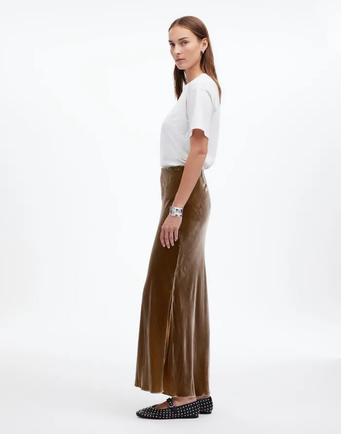 Skirts Women Madewell Velvet Maxi Slip Skirt Irridescent Grey
