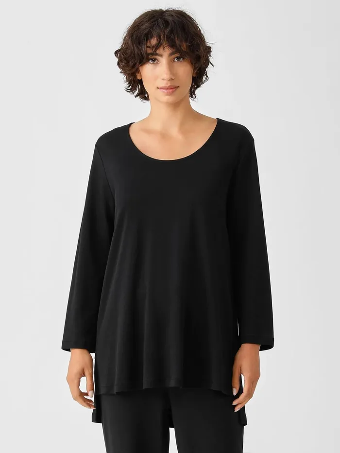 Sleepwear Women Eileen Fisher Cozy Organic Cotton Interlock UNeck Top Black