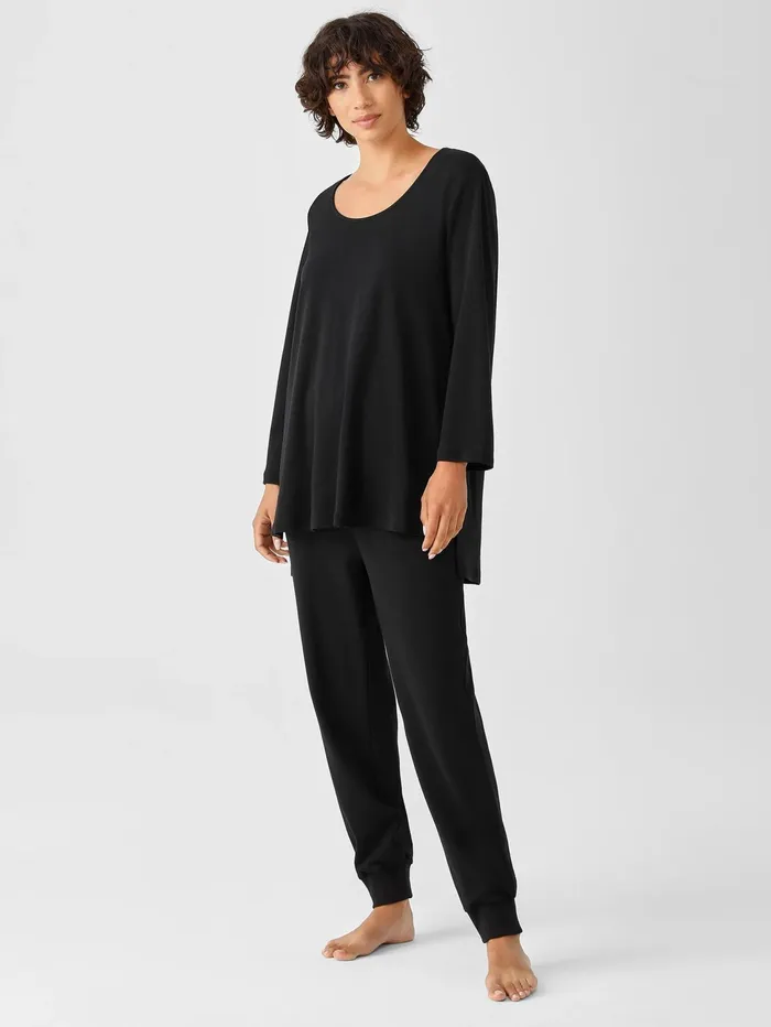 Sleepwear Women Eileen Fisher Cozy Organic Cotton Interlock UNeck Top Black