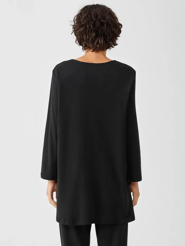 Sleepwear Women Eileen Fisher Cozy Organic Cotton Interlock UNeck Top Black