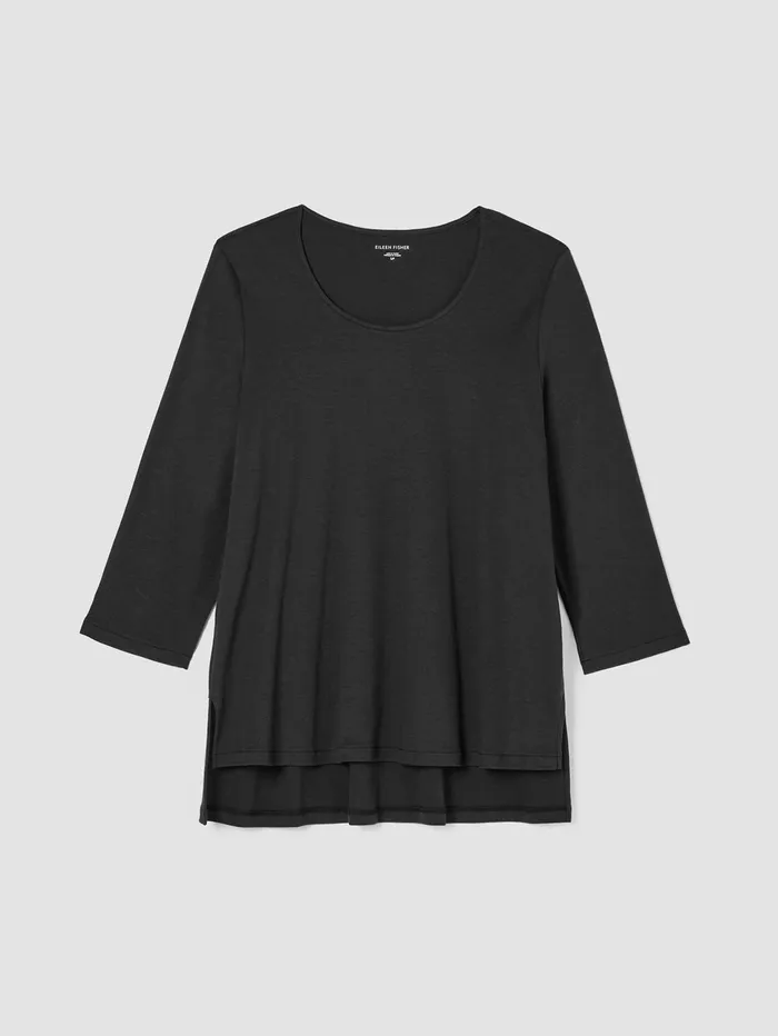 Sleepwear Women Eileen Fisher Cozy Organic Cotton Interlock UNeck Top Black