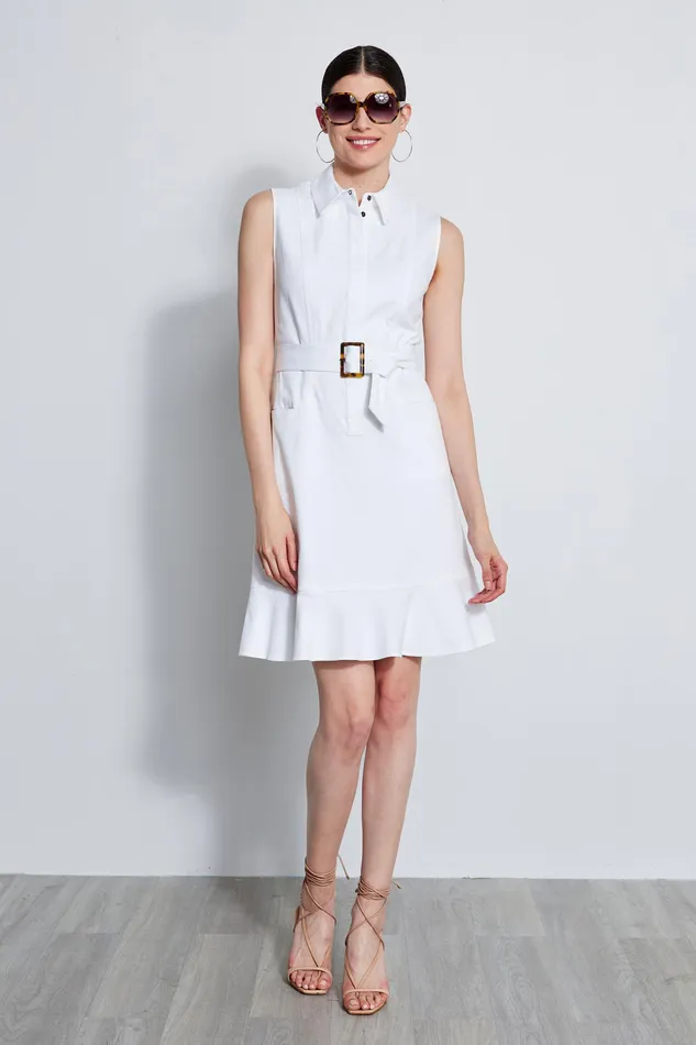 Sleeveless Dresses Women Elie Tahari Denim Fit and Flare Dress WHITE