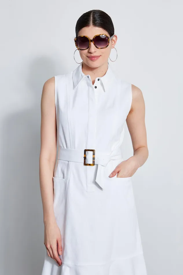 Sleeveless Dresses Women Elie Tahari Denim Fit and Flare Dress WHITE