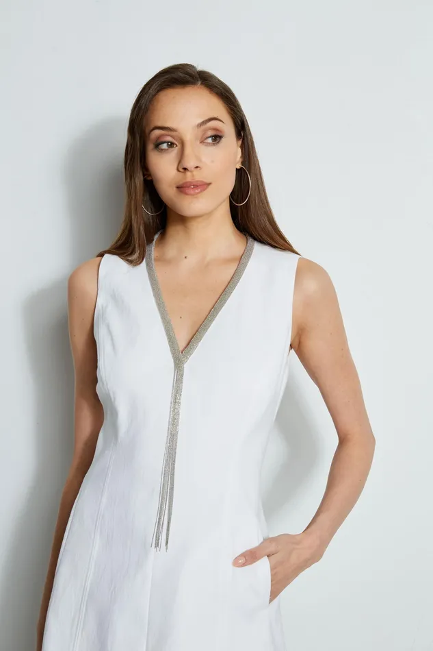Sleeveless Dresses Women Elie Tahari Linen Chain Dress WHITE
