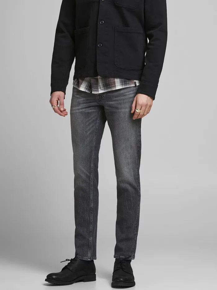 Slim Jeans JACK and JONES Mens TIM ORIGINAL CJ 515 SLIMSTRAIGHT FIT JEANS Grey Black Denim