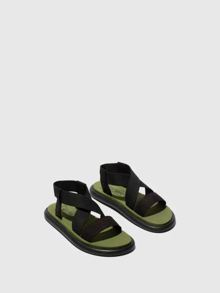 SlingBack Sandals OAKE067FLY BLACKBLACKARMY GREEN Women Fly London Sandals