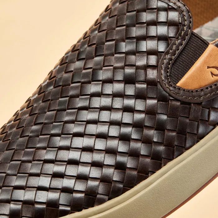 SlipOn Men Olukai Laeahi Lauhala Leather SlipOn Sneakers 8211 Dark Wood