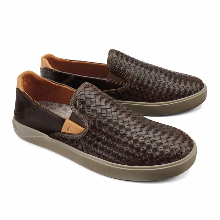 SlipOn Men Olukai Laeahi Lauhala Leather SlipOn Sneakers 8211 Dark Wood