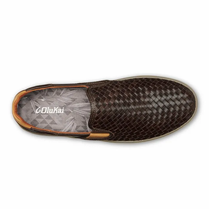 SlipOn Men Olukai Laeahi Lauhala Leather SlipOn Sneakers 8211 Dark Wood