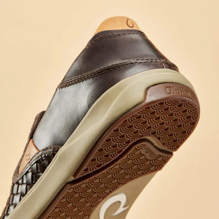 SlipOn Men Olukai Laeahi Lauhala Leather SlipOn Sneakers 8211 Dark Wood