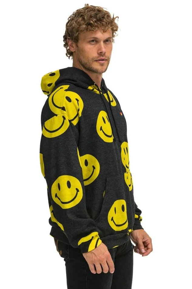 Smiley Repeat Relaxed Pullover Hoodie 8211 Black WomenMen Aviator Nation Hoodies