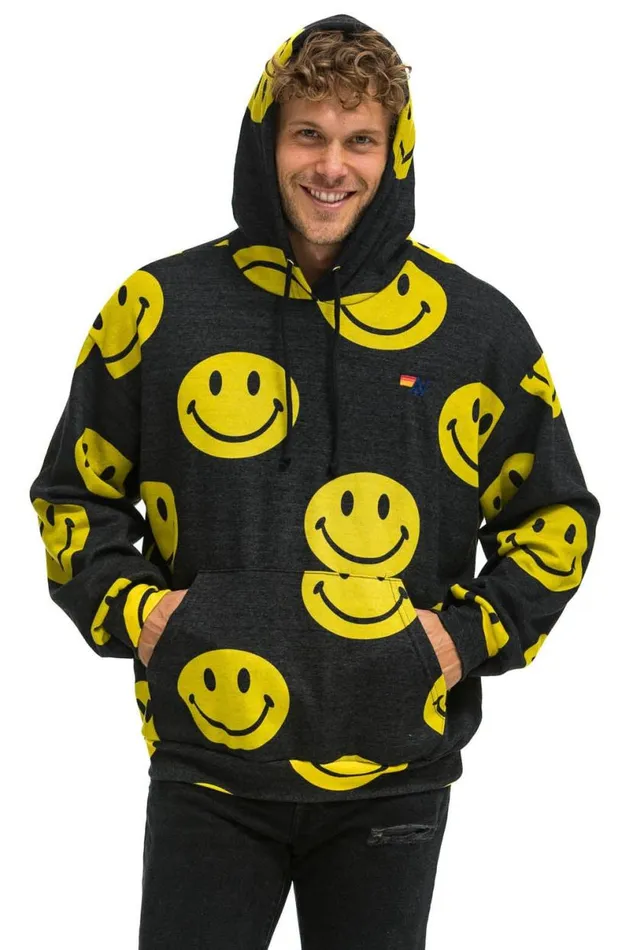 Smiley Repeat Relaxed Pullover Hoodie 8211 Black WomenMen Aviator Nation Hoodies