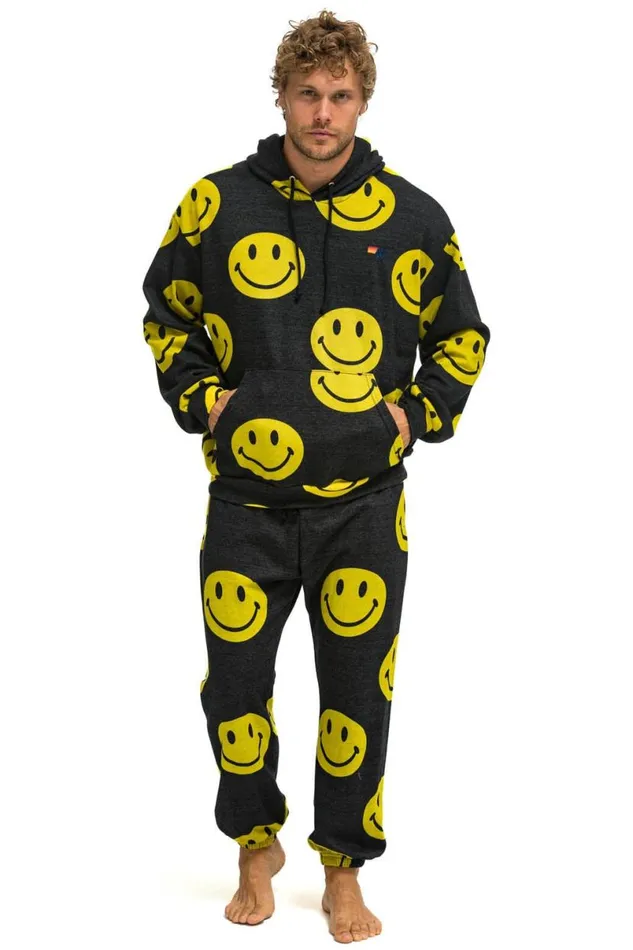 Smiley Repeat Relaxed Pullover Hoodie 8211 Black WomenMen Aviator Nation Hoodies