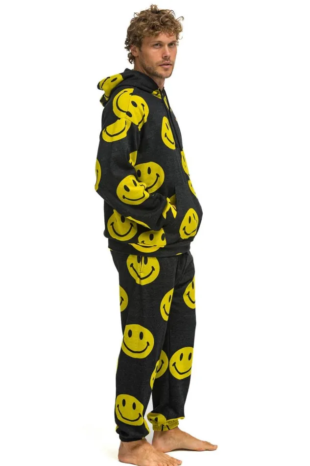 Smiley Repeat Relaxed Pullover Hoodie 8211 Black WomenMen Aviator Nation Hoodies