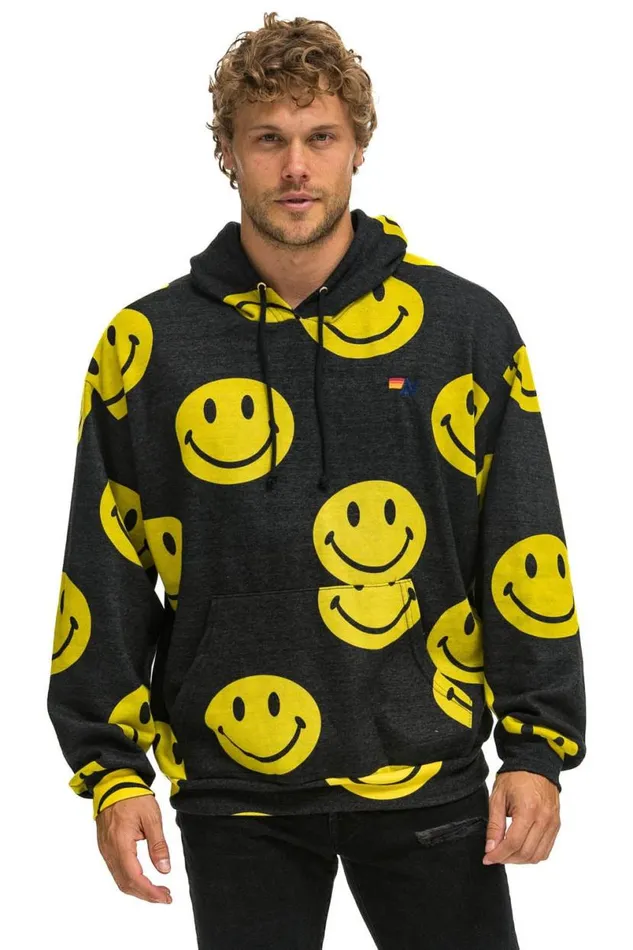 Smiley Repeat Relaxed Pullover Hoodie 8211 Black WomenMen Aviator Nation Hoodies