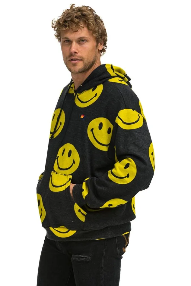 Smiley Repeat Relaxed Pullover Hoodie 8211 Black WomenMen Aviator Nation Hoodies