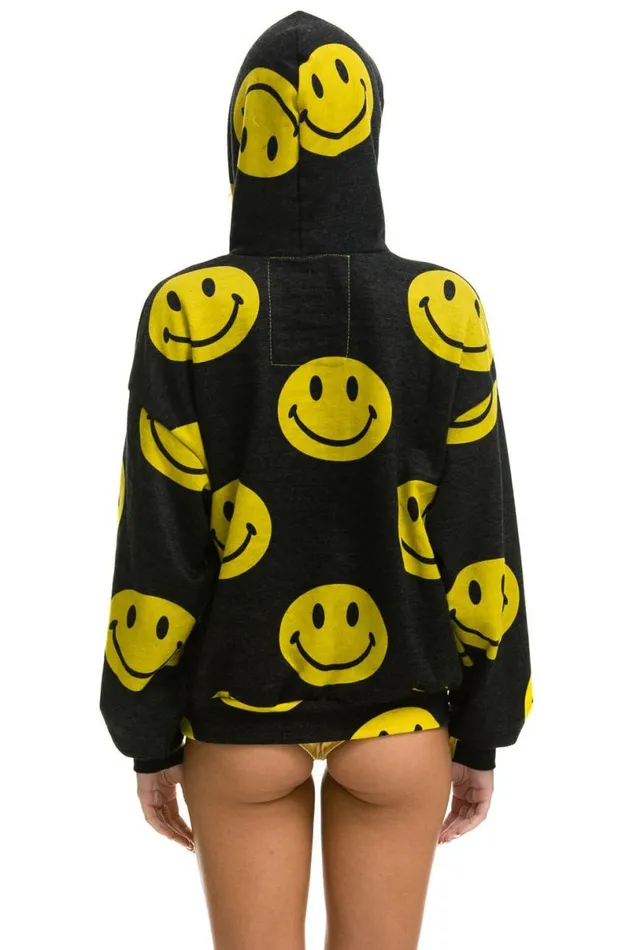 Smiley Repeat Relaxed Pullover Hoodie 8211 Black WomenMen Aviator Nation Hoodies