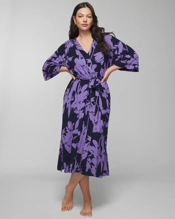 Soma Cool Nights Long Robe Silhouette Floral Navy Women Matching Sets and Separates Soma Cool Nights Long Robe Silhouette Floral Navy Women Matching Sets and Separates