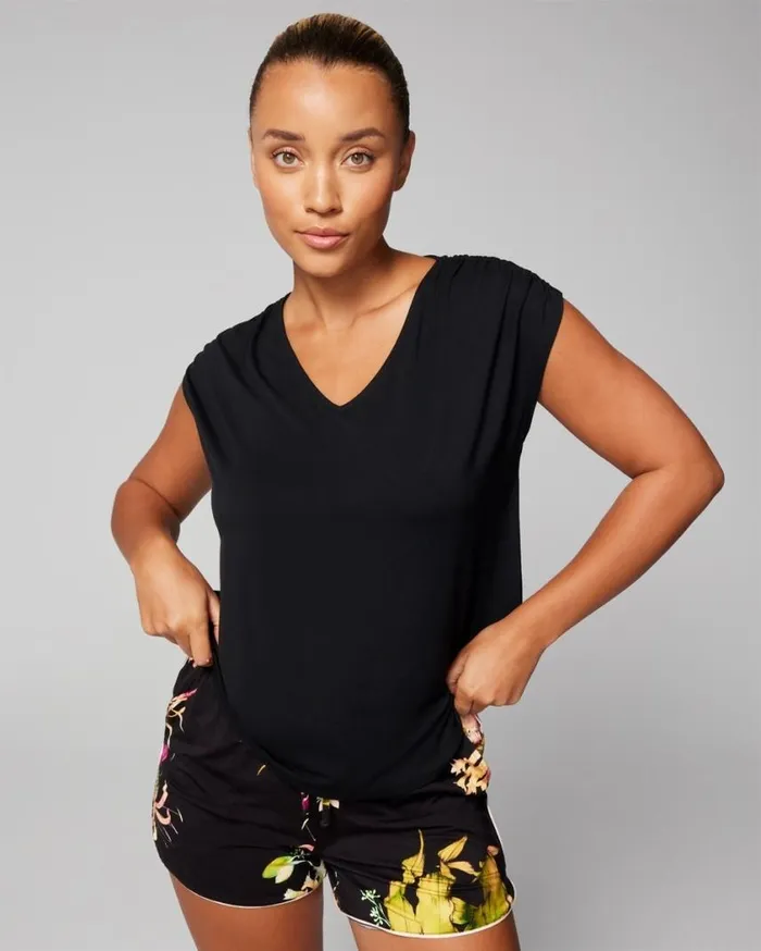 Soma Cool Nights Rouched ShortSleeve Tee Black Women Matching Sets and Separates Soma Cool Nights Rouched ShortSleeve Tee Black Women Matching Sets and Separates