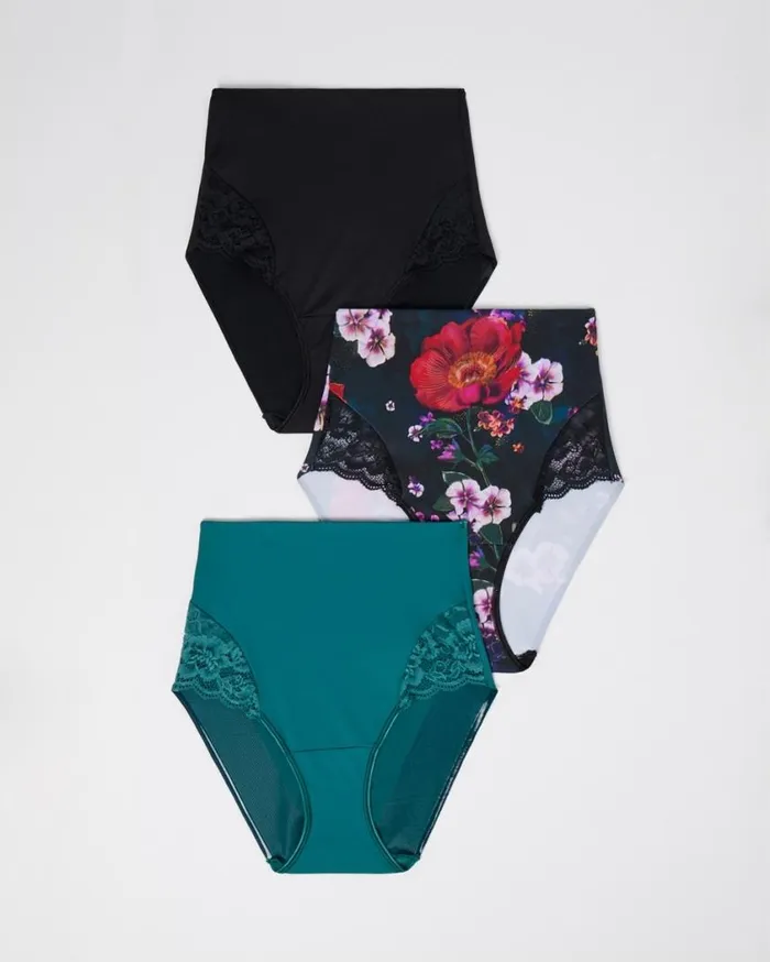 Soma Vanishing Tummy Retro Brief With Lace 3Pack Lush Tropics Multipack Women Panties