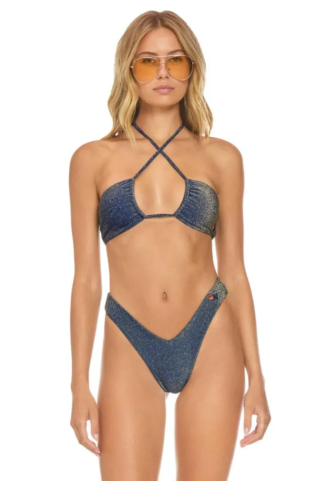 Sparkle St Tropez Bandeau Halter Bikini Top 8211 Navy Women Aviator Nation Swim Tops Sparkle St Tropez Bandeau Halter Bikini Top 8211 Navy Women Aviator Nation Swim Tops