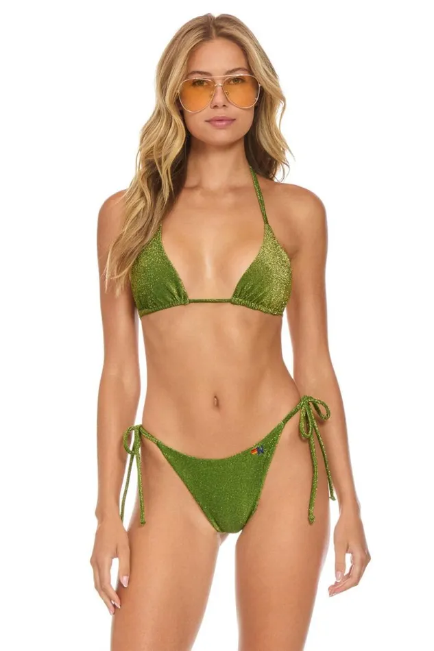 Sparkle Turks Side Tie Cheeky Bikini Bottoms 8211 Army Women Aviator Nation Swim Bottoms Sparkle Turks Side Tie Cheeky Bikini Bottoms 8211 Army Women Aviator Nation Swim Bottoms