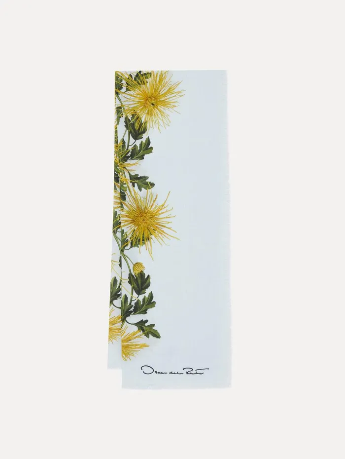 Spider Chrysanthemum Wrap Scarf Yellow Light Blue Women Oscar De La Renta Scarves