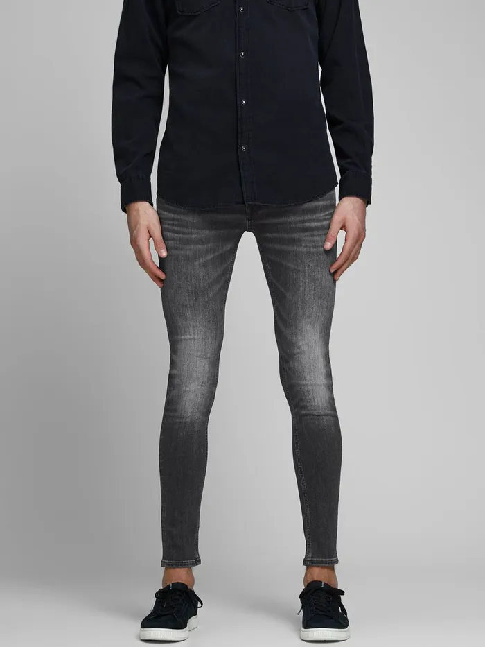 Spray On Jeans JACK and JONES Mens TOM ORIGINAL AM 817 SKINNY FIT JEANS Grey Black Denim