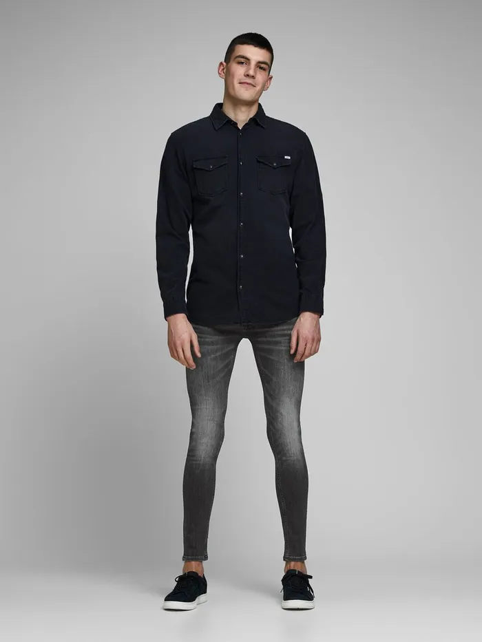 Spray On Jeans JACK and JONES Mens TOM ORIGINAL AM 817 SKINNY FIT JEANS Grey Black Denim