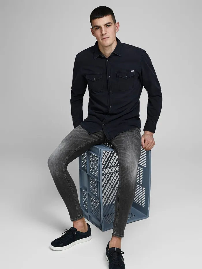 Spray On Jeans JACK and JONES Mens TOM ORIGINAL AM 817 SKINNY FIT JEANS Grey Black Denim