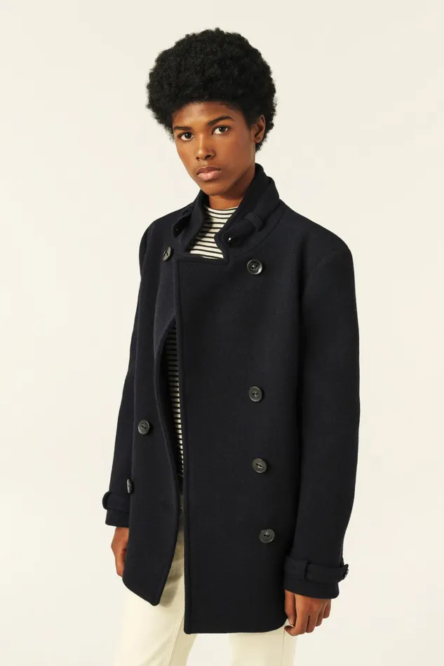 StandUp Collar Peacoat Tanais Blue Women Baandsh Jackets and Coats