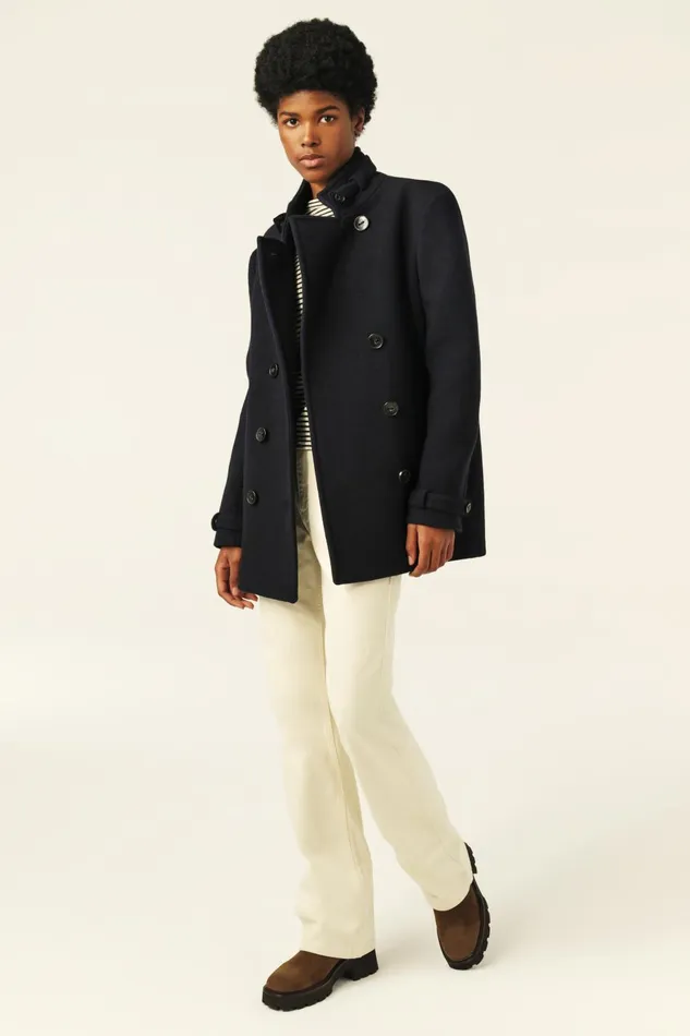StandUp Collar Peacoat Tanais Blue Women Baandsh Jackets and Coats