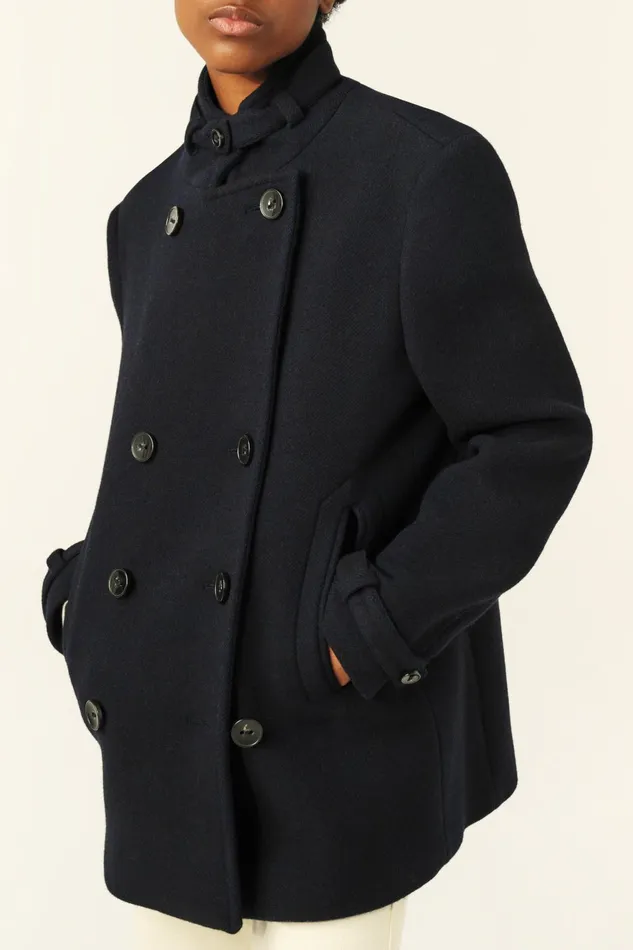 StandUp Collar Peacoat Tanais Blue Women Baandsh Jackets and Coats