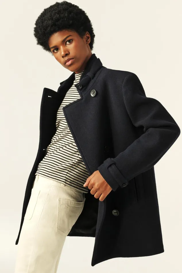 StandUp Collar Peacoat Tanais Blue Women Baandsh Jackets and Coats