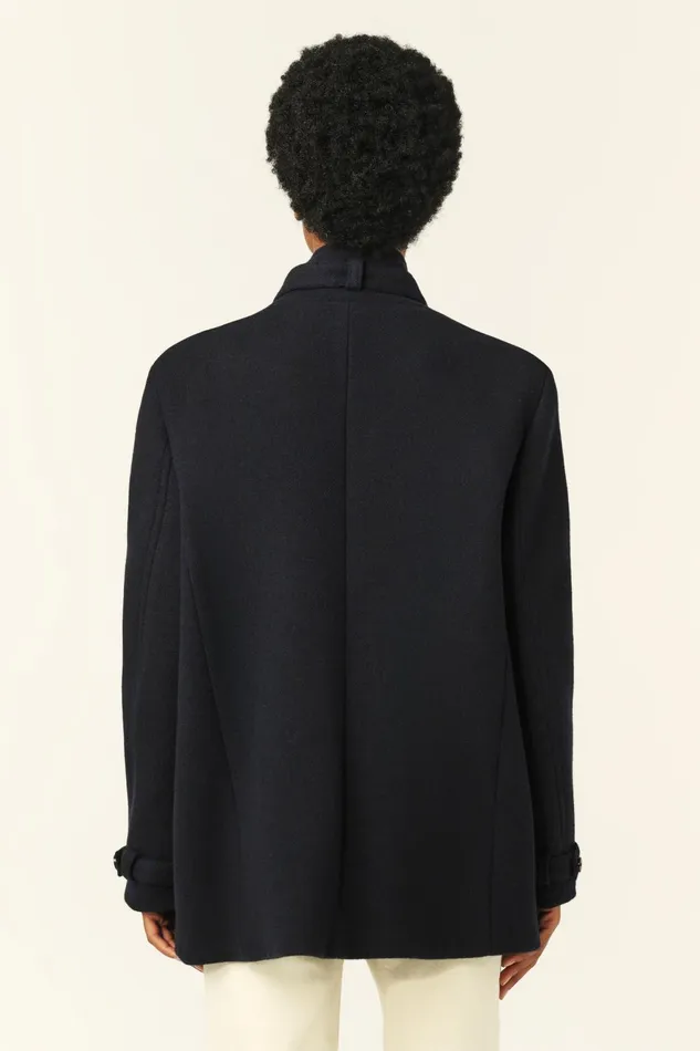 StandUp Collar Peacoat Tanais Blue Women Baandsh Jackets and Coats