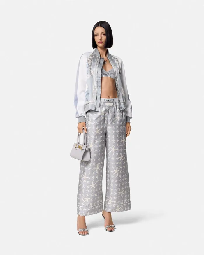 Stella Marina Silk Pants Gray Women Versace Pants and Shorts