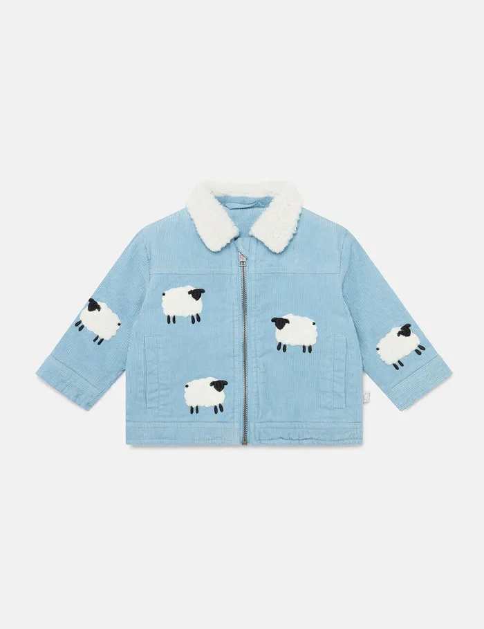 Stella McCartney Baby Boys Kids Sheep Pattern Denim Jacket Blue And White