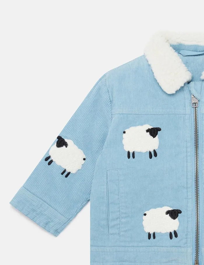 Stella McCartney Baby Boys Kids Sheep Pattern Denim Jacket Blue And White Stella McCartney Baby Boys Kids Sheep Pattern Denim Jacket Blue And White