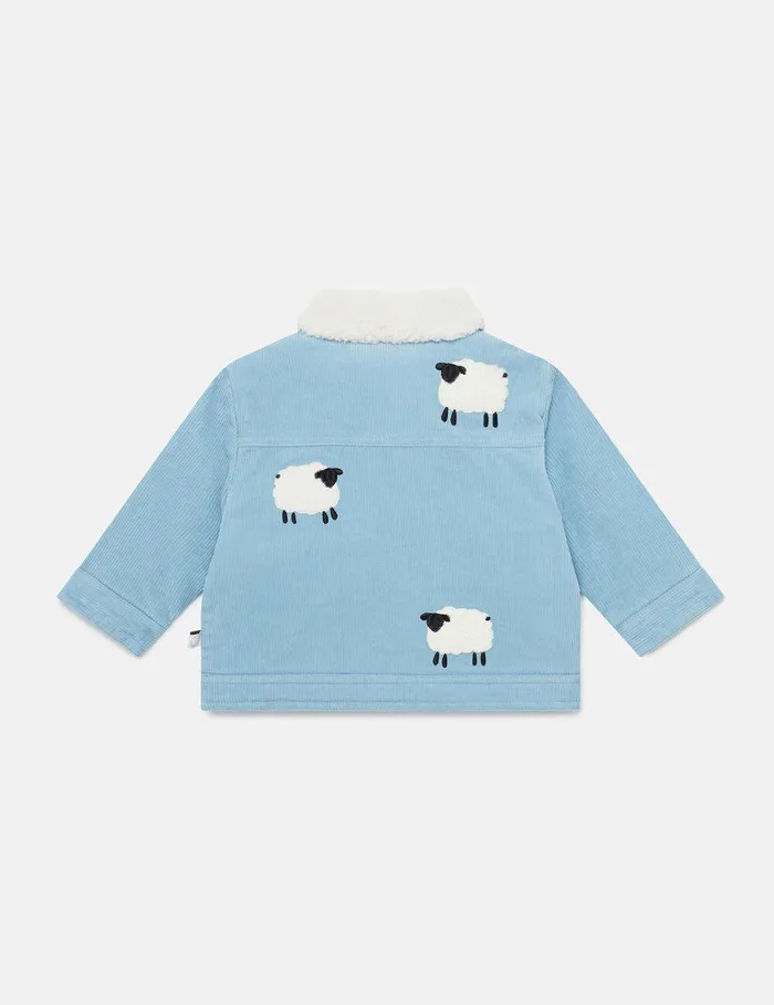 Stella McCartney Baby Boys Kids Sheep Pattern Denim Jacket Blue And White Stella McCartney Baby Boys Kids Sheep Pattern Denim Jacket Blue And White