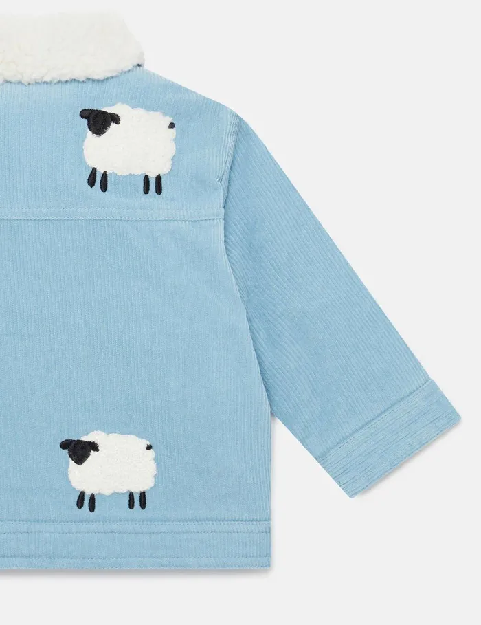 Stella McCartney Baby Boys Kids Sheep Pattern Denim Jacket Blue And White Stella McCartney Baby Boys Kids Sheep Pattern Denim Jacket Blue And White