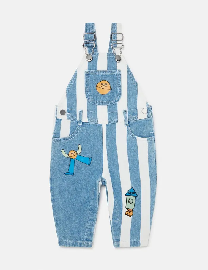 Stella McCartney Baby Boys Kids Space Embroidered Dungarees Blueivory