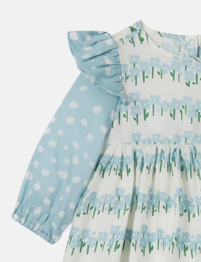 Stella McCartney Baby Girls Kids Floral Pattern Dress And Bloomers Set Cream And Blue Stella McCartney Baby Girls Kids Floral Pattern Dress And Bloomers Set Cream And Blue